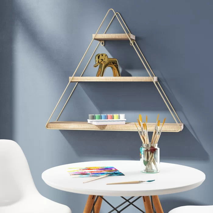 Iron and Solid Sheesham Wood 3 Tiered Floating Rustic Wall Shelf - Furnishiaa -  -